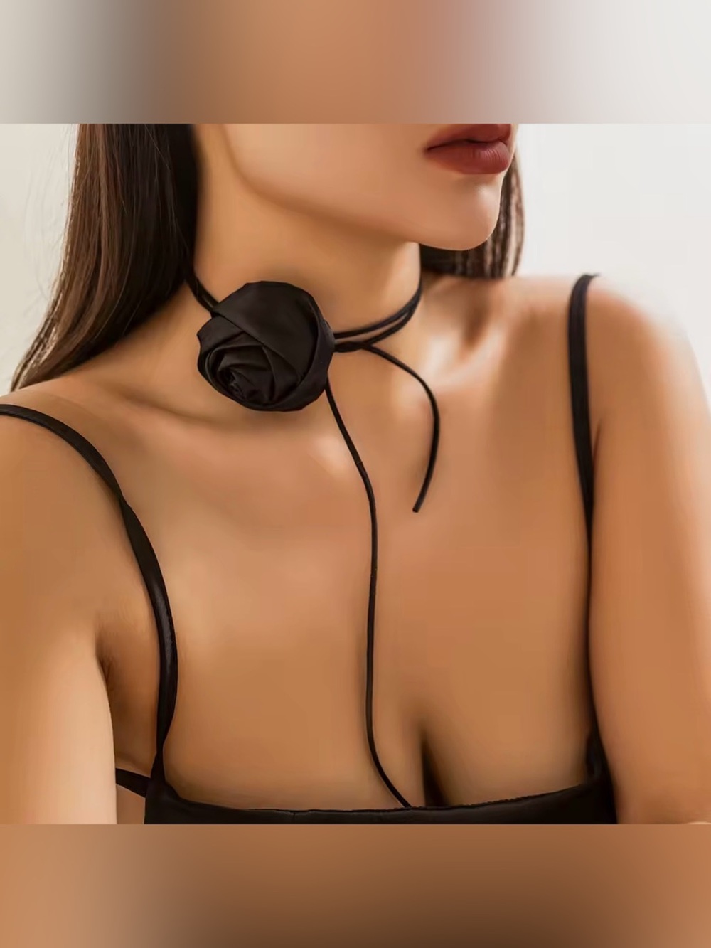Black Rose Flower Floral Choker Necklace - Women's Jewelry